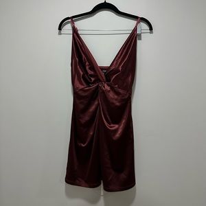Twist-Front Burgundy Mini Party Dress